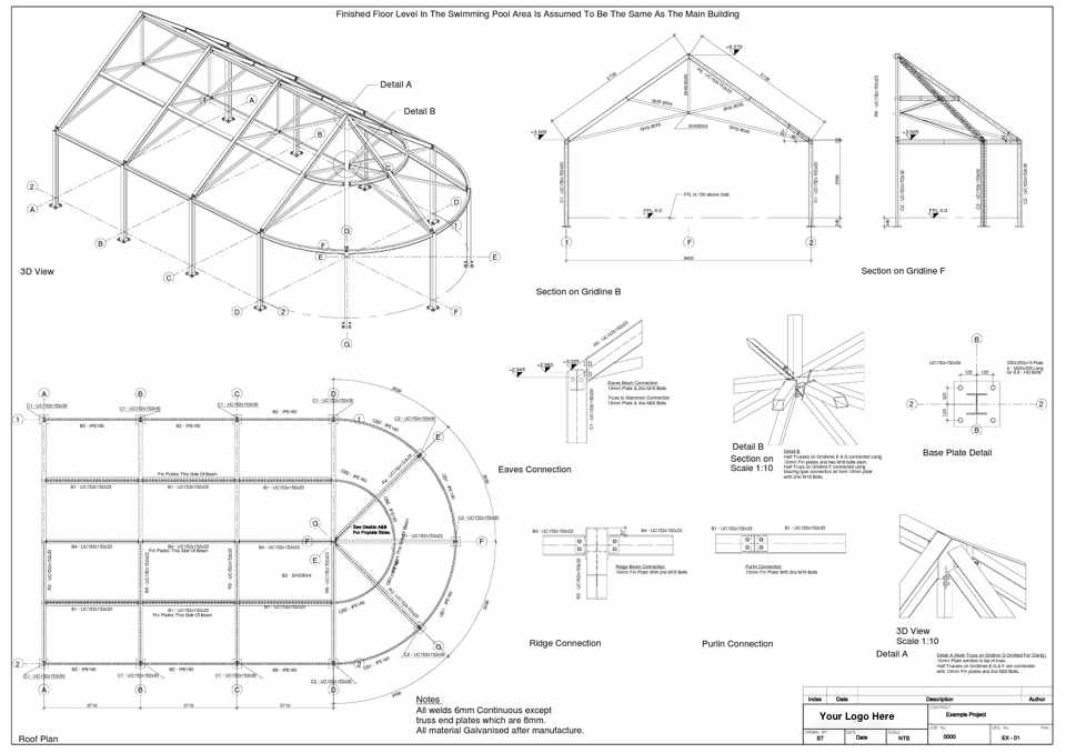 Steelwork drawing of a swiming pool building