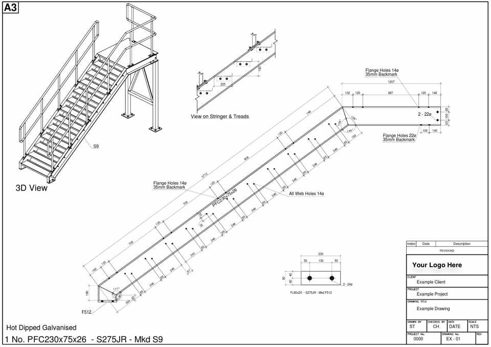 Fabrication drawing of a steel stringer