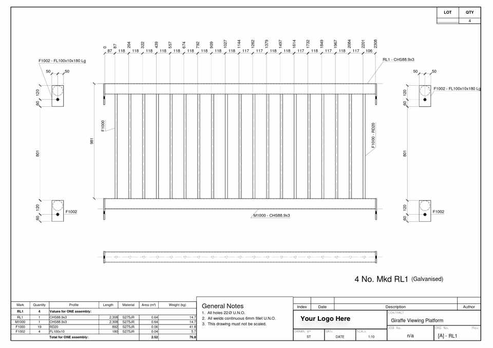 Fabrication drawing of a steel railing