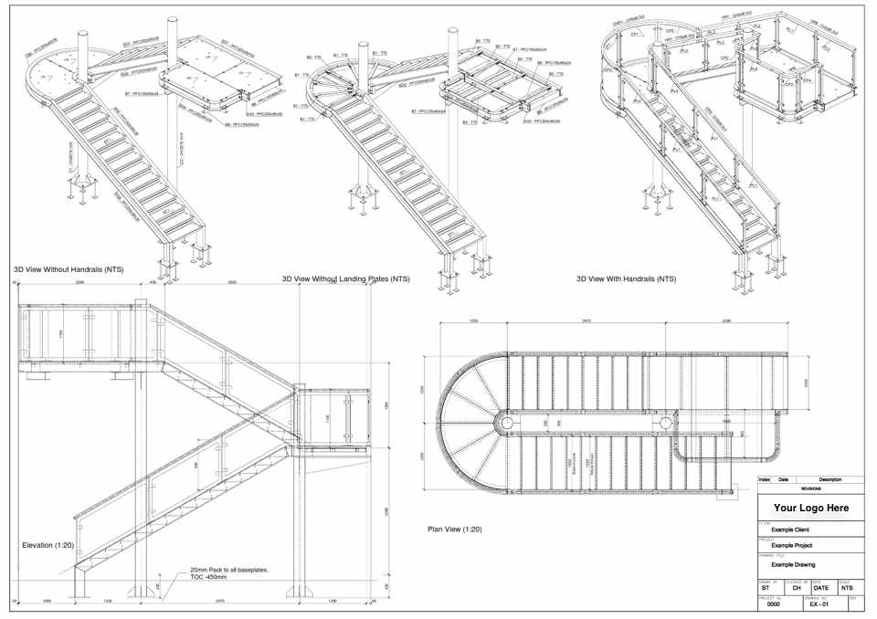General arrangement drawing of a steel stair