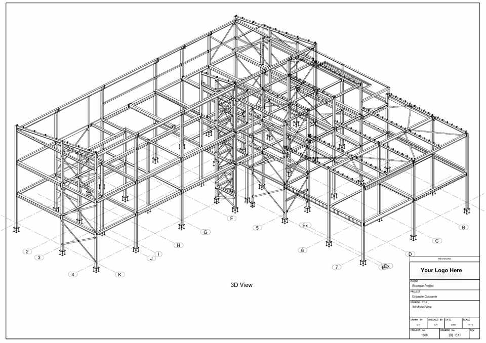 3D view of a structural steel building 