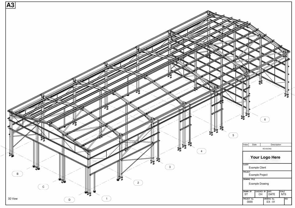 General arrangement drawing of s steel portal frame building